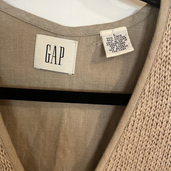 GAP Cardigan Vest Linen Cotton Blend Tan Mens L Button Up Preppy Stylish - Picture 3 of 9